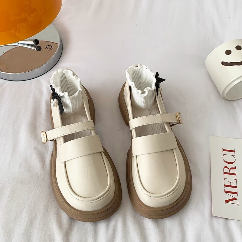 Ddmyoutdoor Versatile British Style Women S Leather Spring New Thick Sole Chunky Heel Fashion Casual Loafers Mary Jane Shoes Outdoor Shoes