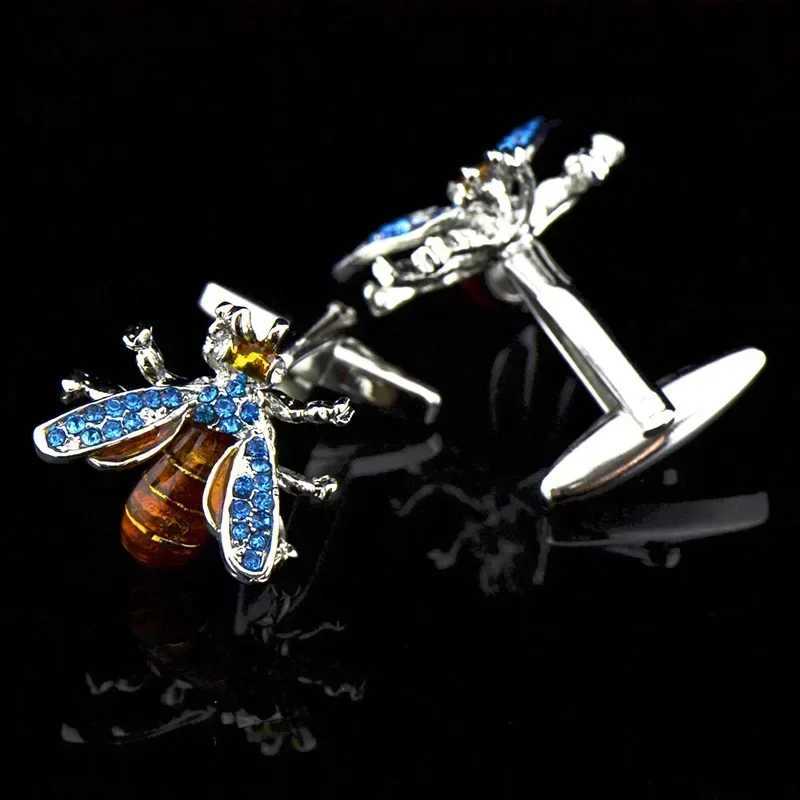 Bee Cufflinks High-grade Mens Daily Trendy Personality Accessories Blue Crystal Enamel French Shirts Business Cuff Links Gifts XJ250614