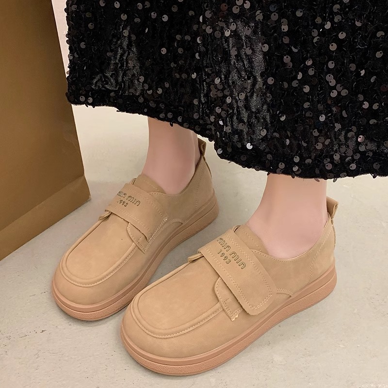 Ddmysports Niche Magic Tape Single Shoes For Women Spring New Flat Versatile Round Toe Daily Soft Sole Slip On Loafers Outdoor Shoes