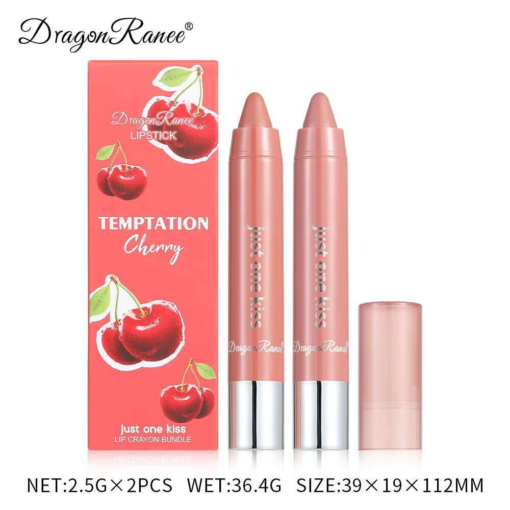 Dragon Ranee 2pcs/set Crayon Lipstick Pencil Long Lasting Moisturising Liner Solid Fruit Lip Nectar happy