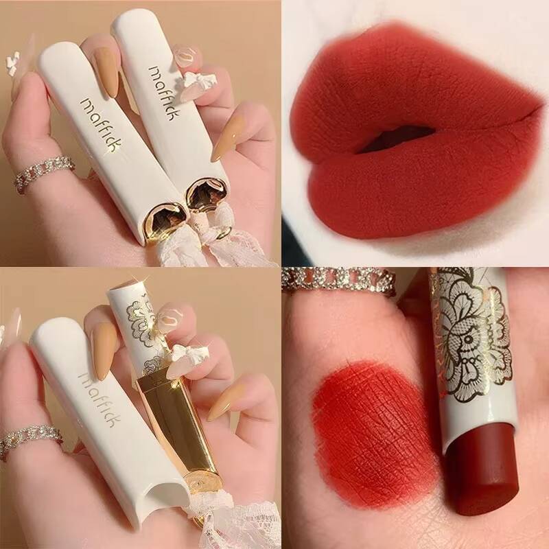 Lace Light Mist Matte Reddish Brown Velvet Long-Lasting Not Easy To Fade Lipstick Waterproof Makeup Retro Lip Gloss happy