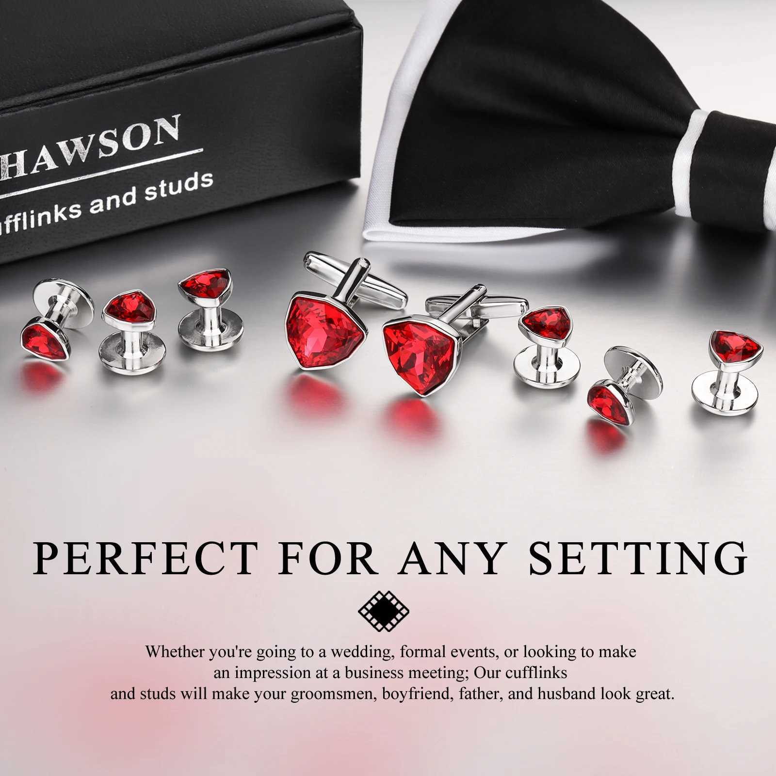 HAWSON Mens Cufflinks and Tuxedo Studs Set luxury crystal cufflinks for Birthday Wedding Anniversary Jewelry or Accessories XJ250614