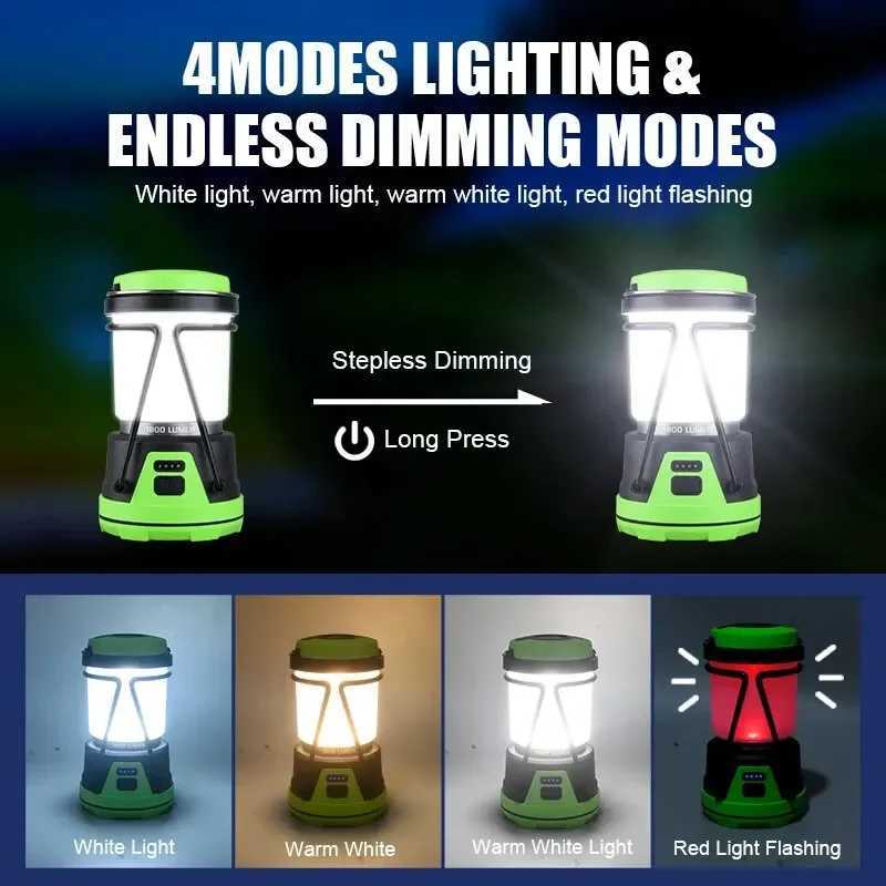 LED Camping Lamp with Bracket Stepless Dimming Portable Lanterns 1000LM USB Rechargeable Waterproof Hanging Emergency Tent Light W250613