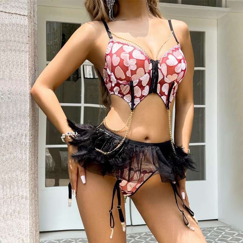 Sexy Lingerie Porn Suits New Sexy Lingerie Set With Heart Pattern Feather Chain And Transparent Design Spell Lingerie