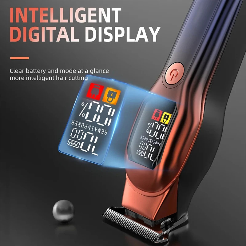 Rechargeable Professional Hair Clippers Digital Display Low Noise Hair Clippers with Auxiliary Light Hair Trimmer Kit 250612