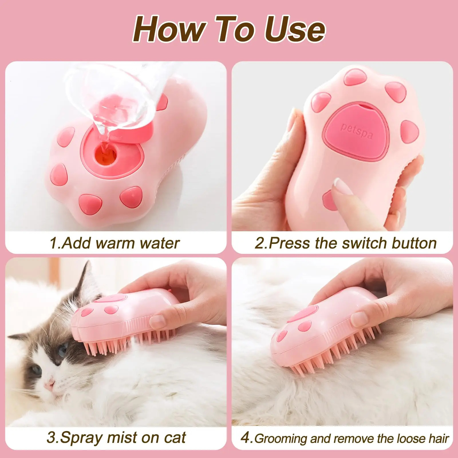 3 in 1 Pet Brush Cat Steam Brush Comb Dog Brush Electric Spray Cat Hair Brushes Massage Pet Grooming Hair Removal Combs 250614
