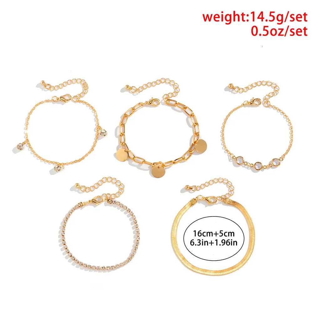 Boho Flat Snake Bone Chain Rhinestone Sequin Pendant Bracelet Set Lady Geometric Fashion Bracelets Combination Girl Jewelry 250610