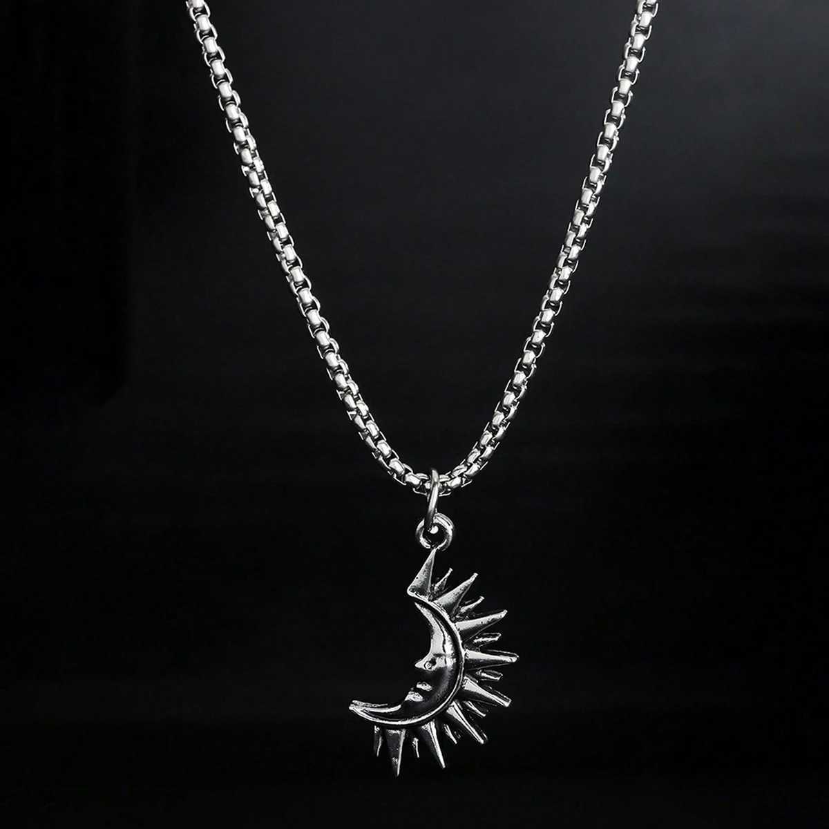FTCY 2pc/Set Sun Moon Couple Necklace Vintage Stainless Steel Asymmetrical Necklaces Pendants for Women Goth Jewelry Z250614
