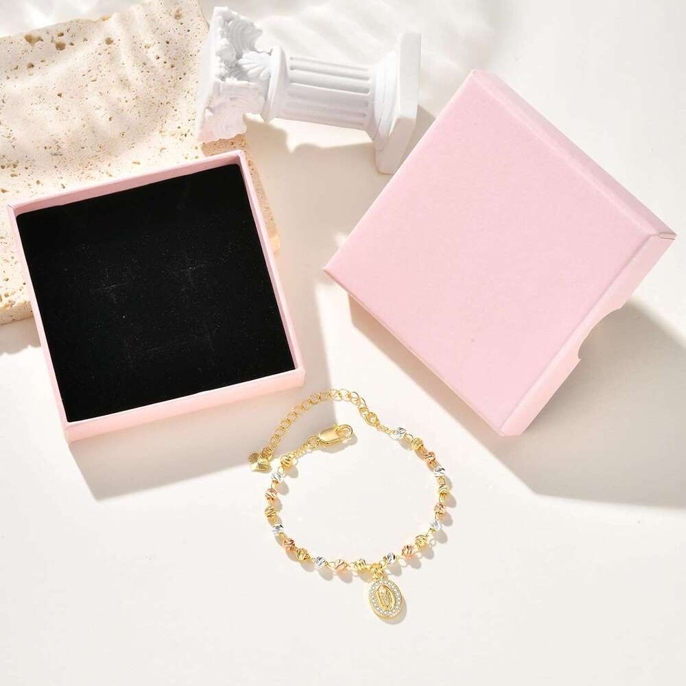 Women's Virgin Mary Bracelet - 14k Gold Plated Rosary Beads Cross Bracelets,Hypoallergenic Non Tarnish Religious Rosarios Catolicos Virgen de Gua