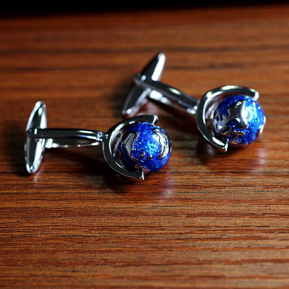 High quality blue rotatable globe mens shirt cufflink sLeeve French shirt cufflink giftXJ250614