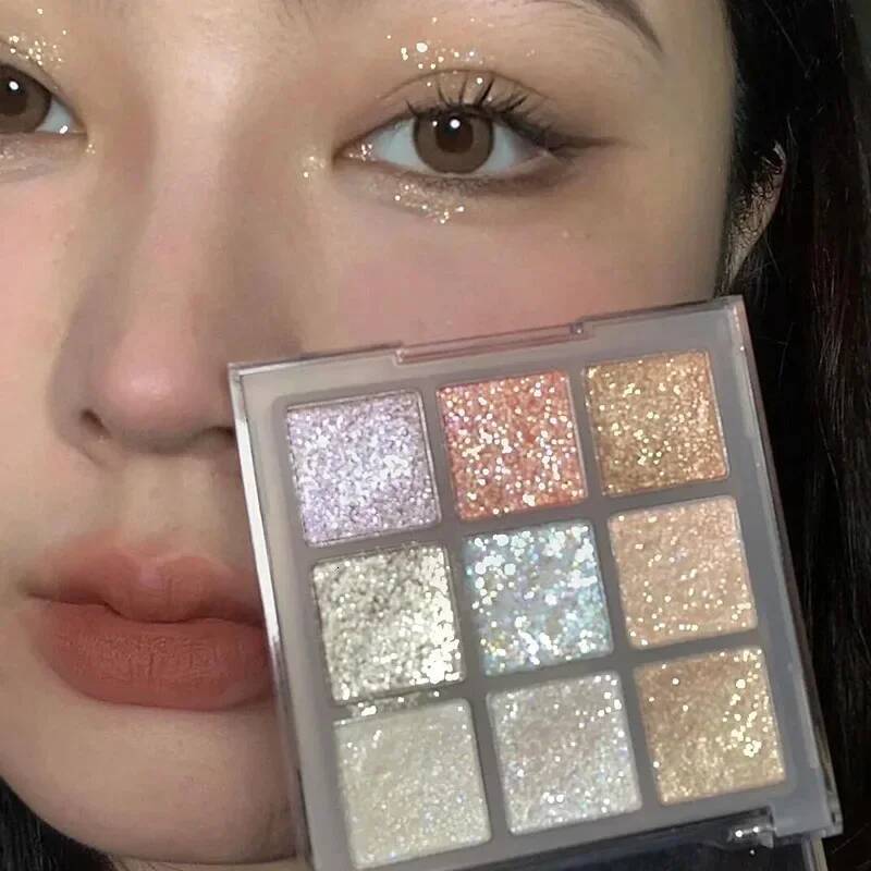 9Colors Full Sequin Glitter Eye Shadow Plate Fine Shimmer Highlighter Eyeshadow Delicate Pearlescent Shiny Eyes Pigment Makeup