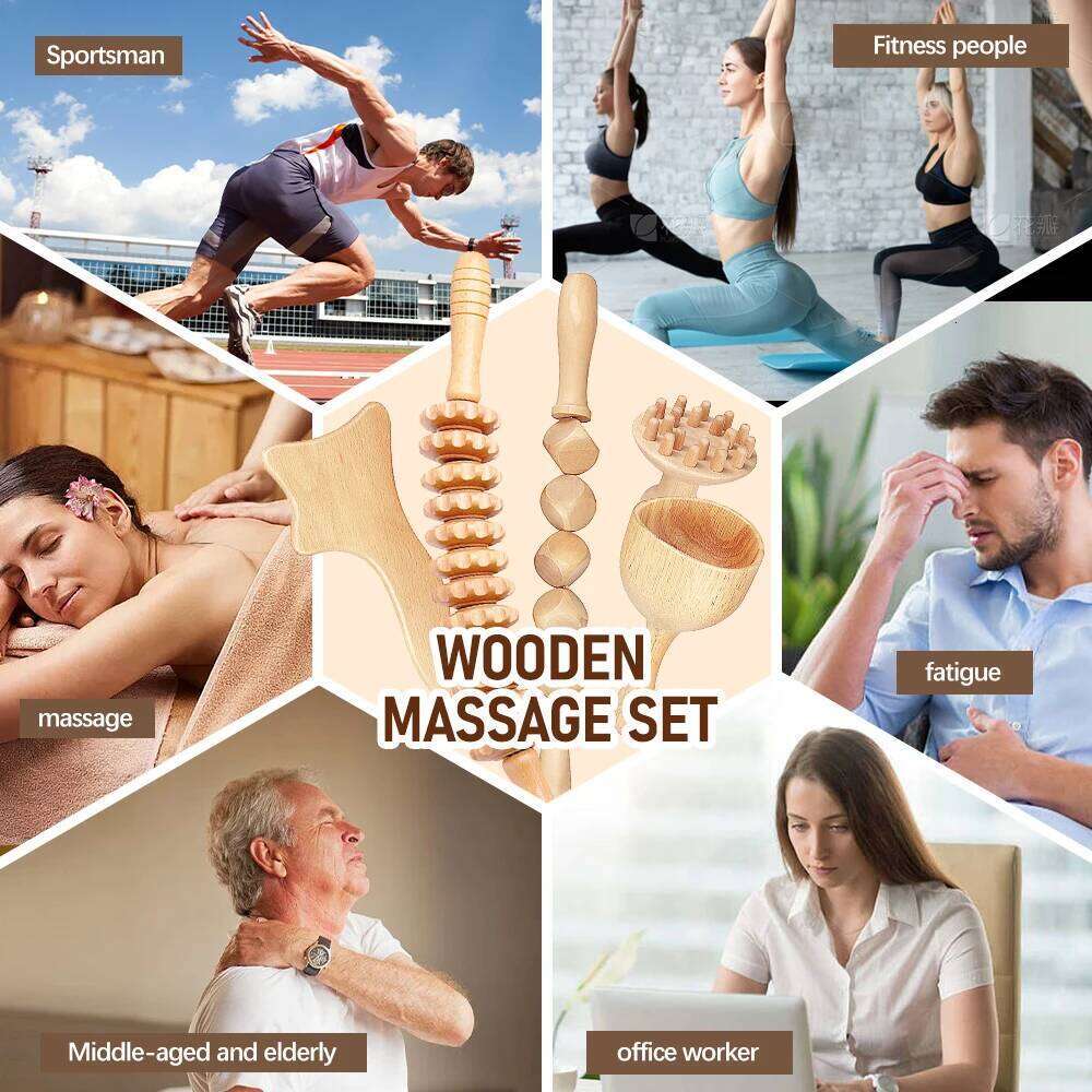 Wood Therapy Roller Lymphatic Drainage Massager Guasha Tool For Full Body Pain Relief Anti Cellulite Fascial Massage