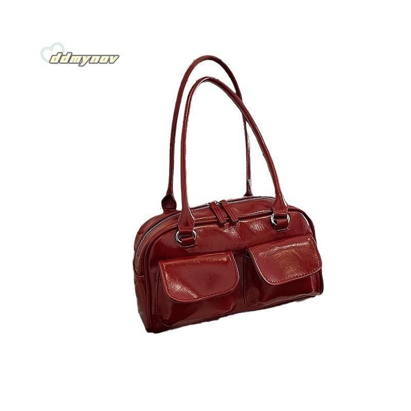 Korean Seo Ye-jung Embroidered Sister Same Style Standoil Bowling Niche Boston Shoulder Handbag Underarm Bag ddmynov