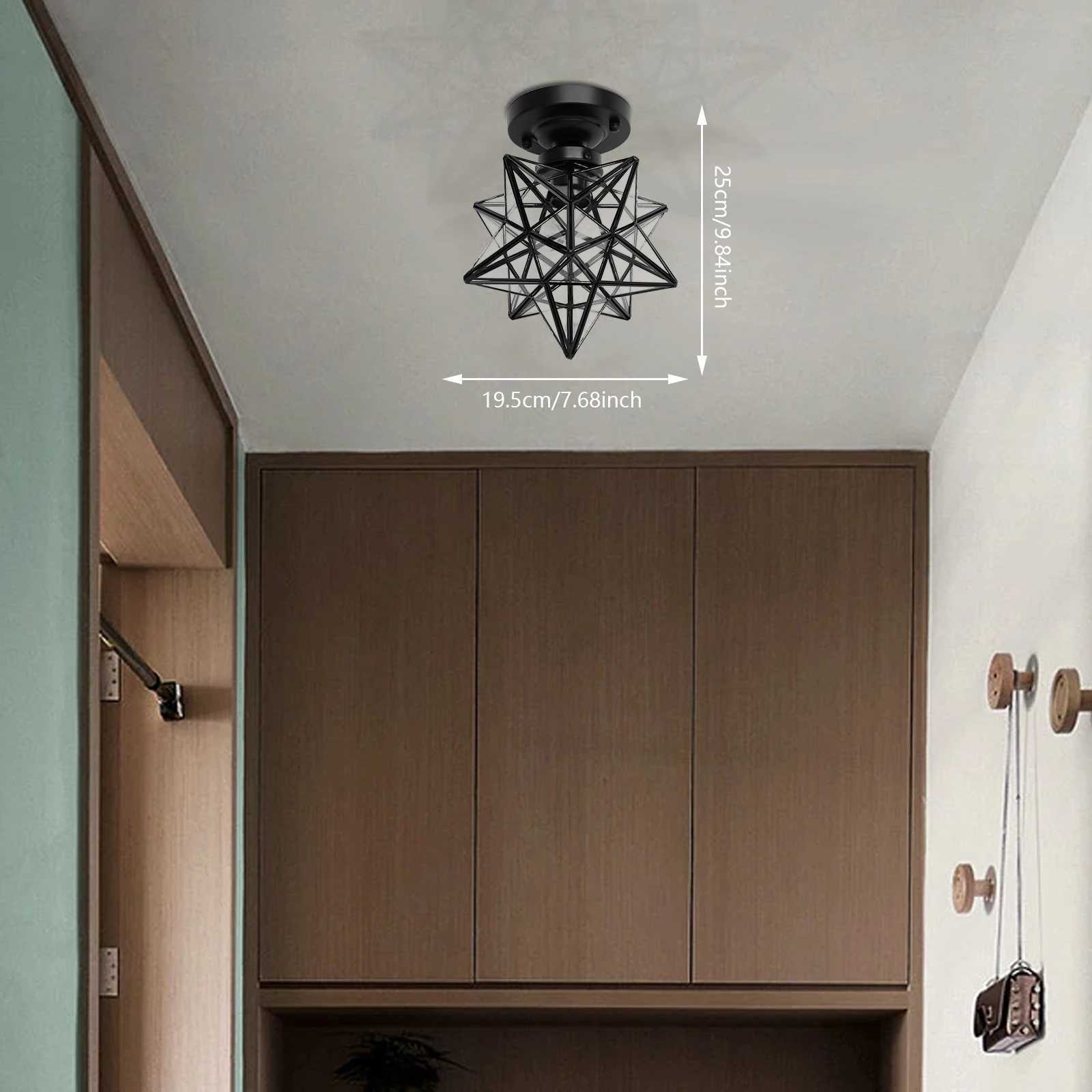 Moravian Star Ceiling Light Black Linear Star Flush Mount Ceiling Light with Clear Glass Lampshade Vintage Light for Room Decor XJ2500613