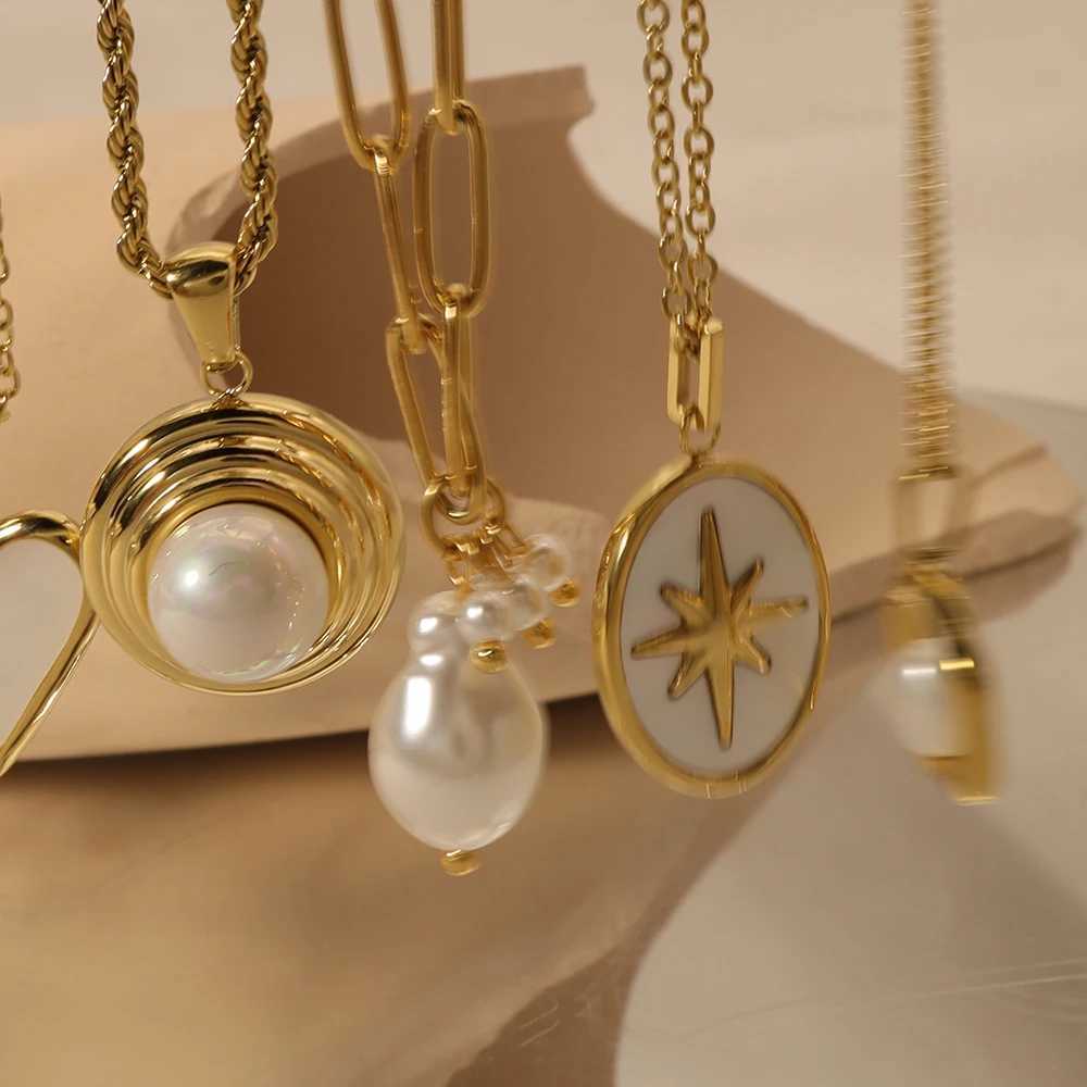 WILD FREE Trendy Stainless Steel Pearl Pendant Necklaces for Women Heart Star Simple Charm PVD Gold Plated Jewelry Z250614