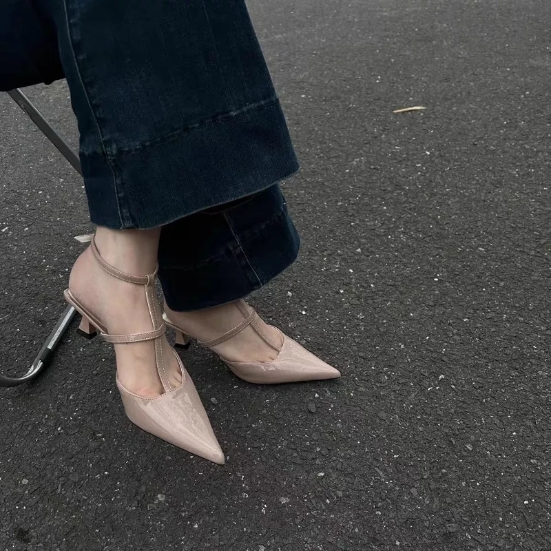 Womens Sandals Summer Low Heel Pointed Thin Strap Buckle Slippers Fashion Temperament 250605