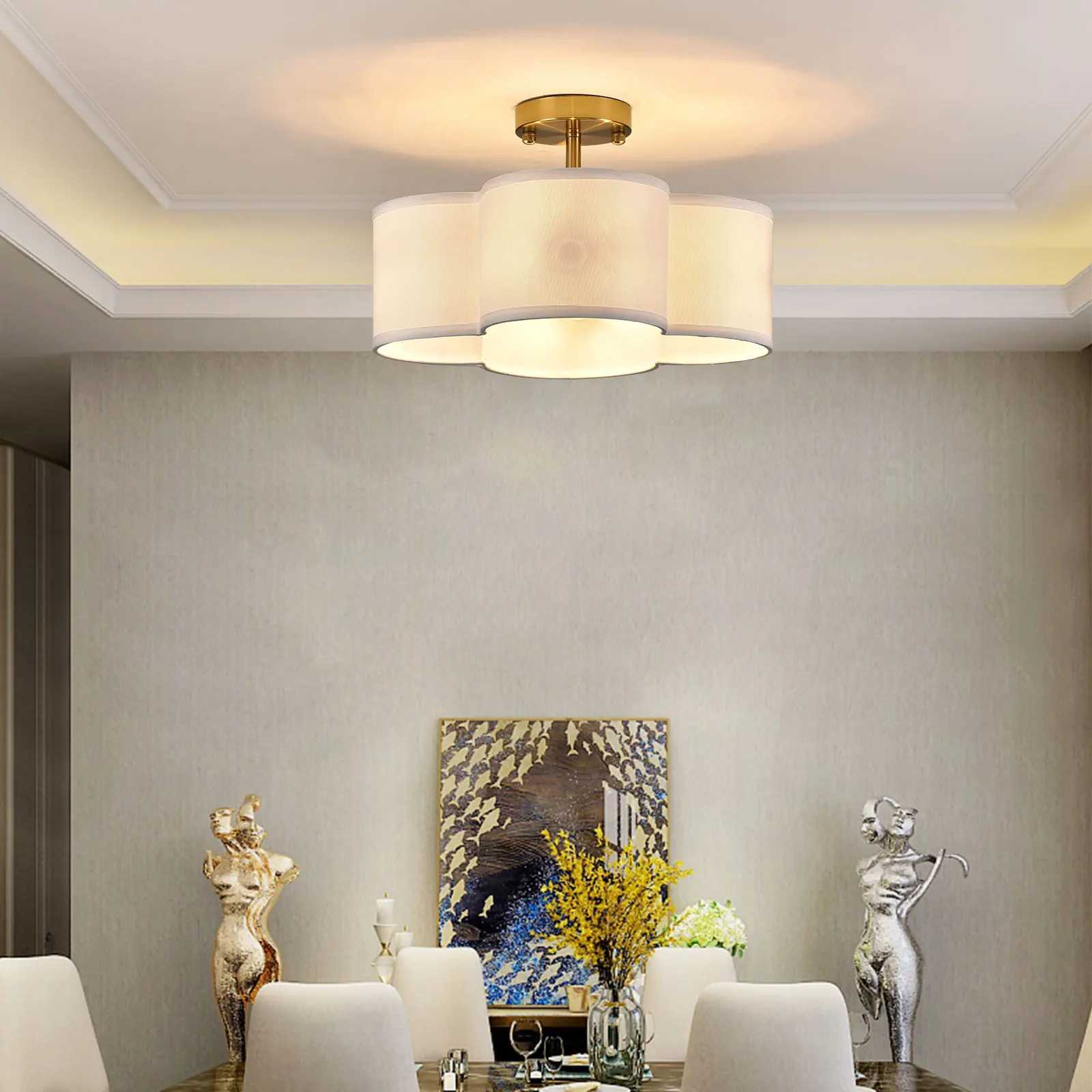 4-Light Semi Flush Mount Ceiling Light Fixture Gold Finish Ceiling Light Close to Ceiling Lamp for Bedroom Dining Room E12 Base XJ2500613