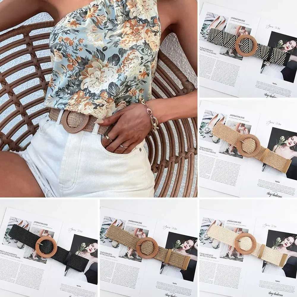 Fashion Bohen Waist Belt Wide Braided Waistbelt Wen Straw Belt Buckle Elastic Fem Straw Waist Belt X250614