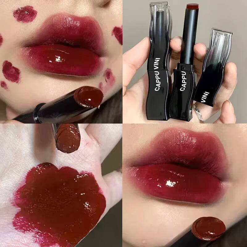 New Jelly Mirror Black Tube Lipstick Long Lasting Non-stick Cup Moisturize Water Light Lip Gloss Korean Lips Makeup Cosmetic 1pc happy
