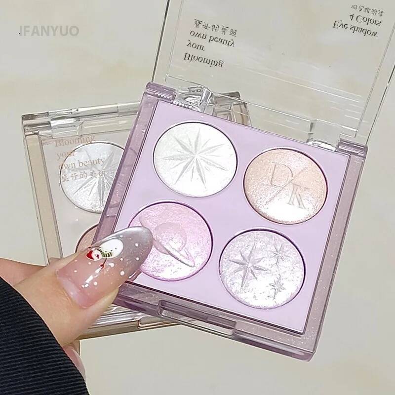 4Grid Eyeshadow Palette Glitter Pearlescent Transparent Acrylic Shadow Sparkling Fine Shimmer Waterproof Lasting Eye Pigment