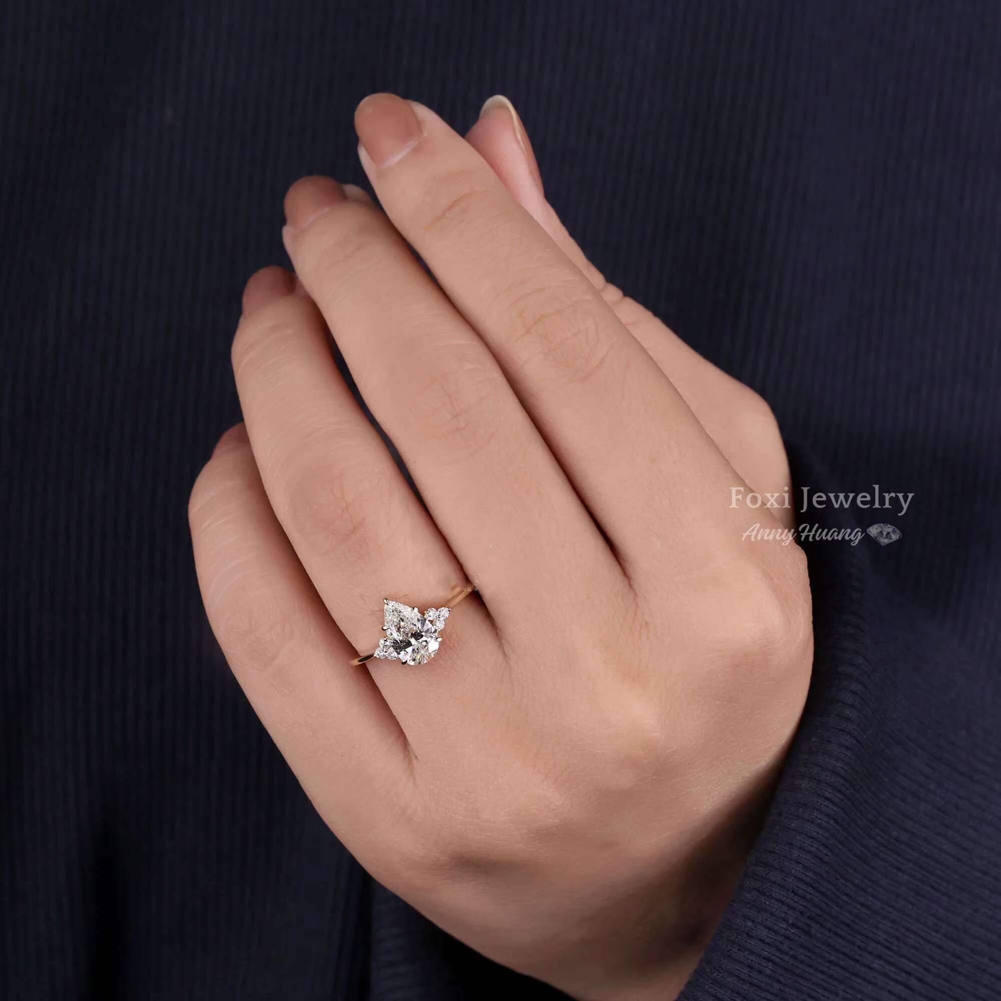 Solid 14K Yellow Gold 5 Prongs Setting VVS Moissanite Muse Engagement Ring Fine Jewelry 1.10 CT Pear Lab Grown Diamond Ring