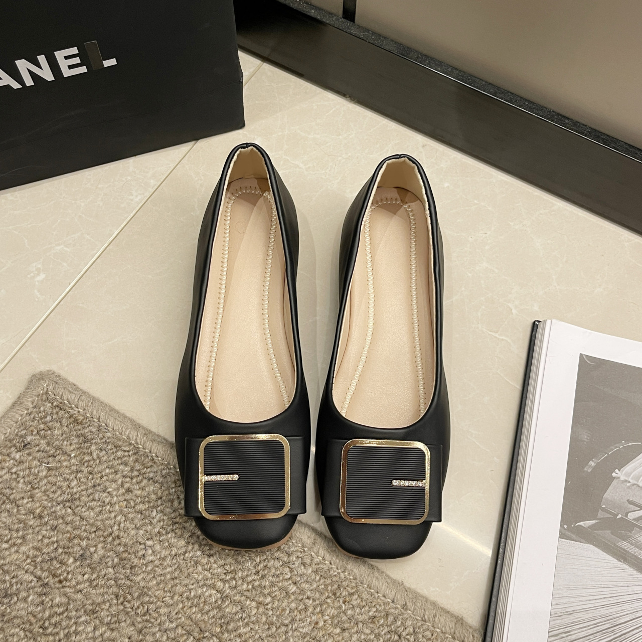 Ddmysports Spring New Fashion Square Toe Shallow Mouth Soft Sole Leather Flat Chunky Heel Work Women S Single Shoes Outdoor Shoes