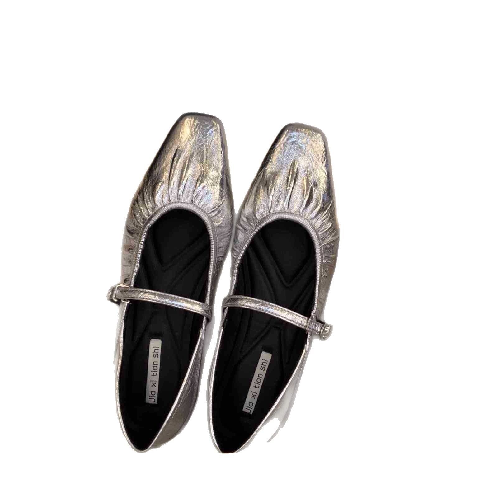 Ddmyoutdoor French Style Flat Silver Mary Jane For Women Autumn New Spring Dress Gentle Evening Shoes Outdoor Shoes