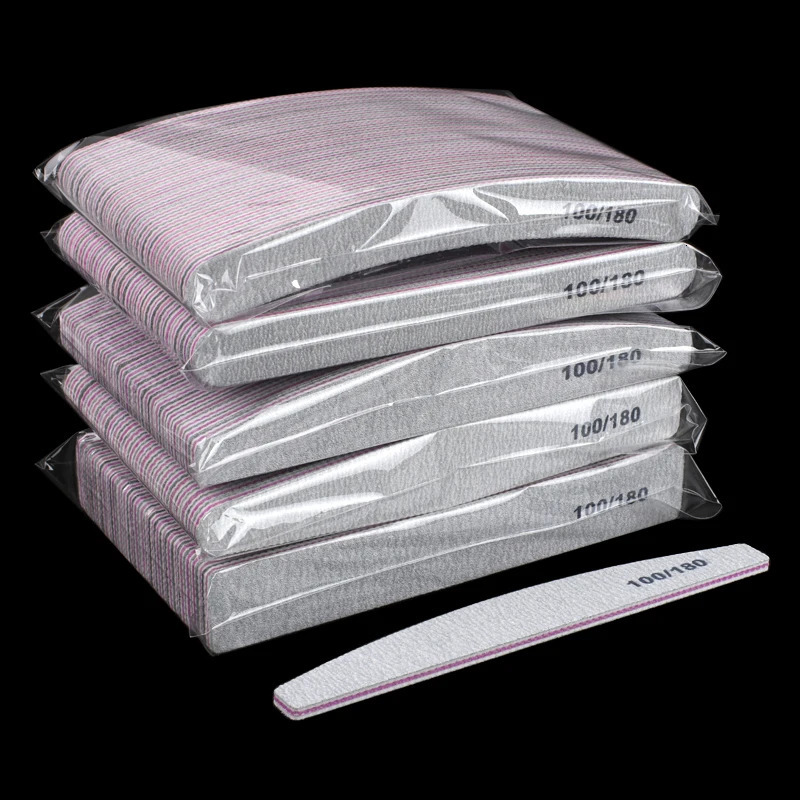 50Pcs/Lot Grey Sandpaper Nail File 100/180 Double Sided Buffer Block Polisher Pedicure Manicure Nail Art Files Nails Accesorios 250605