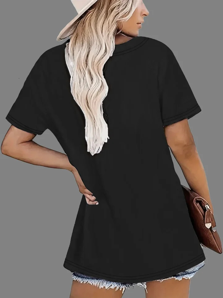 Plus - Size Womens Black Short - Sleeve T - shirt Glittery Aje Print Soft Comfortable Cotton Fabric 250614