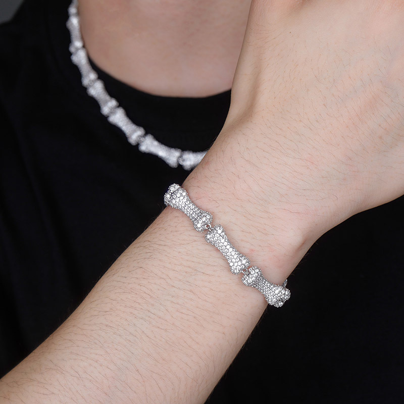 9mm Fine Quality Hip Hop Bone Charms Necklace Bracelet Jewelry Set Full Cz Zircon Neck Chains Personalized Mens And Womens Rapper Halloween Gifts Neck