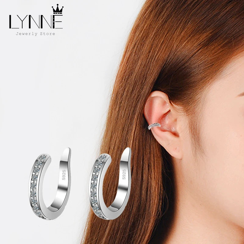 Fashion Fine Zircon 925 Sterling Silver C Type Clip Earrings Punk Rock Unisexual Rhinestone No Hole Ear Clip Earring Jewelry 250610