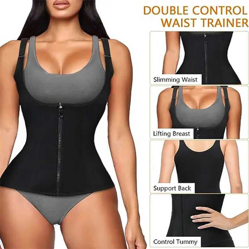 Womens Waist Sauna Sweat Vest Corset Body Shaper Neoprene Shapewear Gym Workout Tank Top Black Slimming Top with ZipperXJ250614