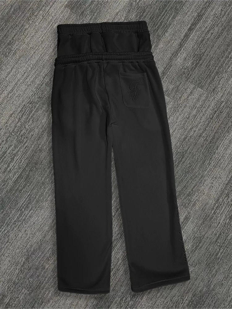 Harajuku Loose Double Waisted Sweatpants Y2K American Solid Color Letter Embroidery Casual Pants Hip Hop Drawstring sweat pants 250612