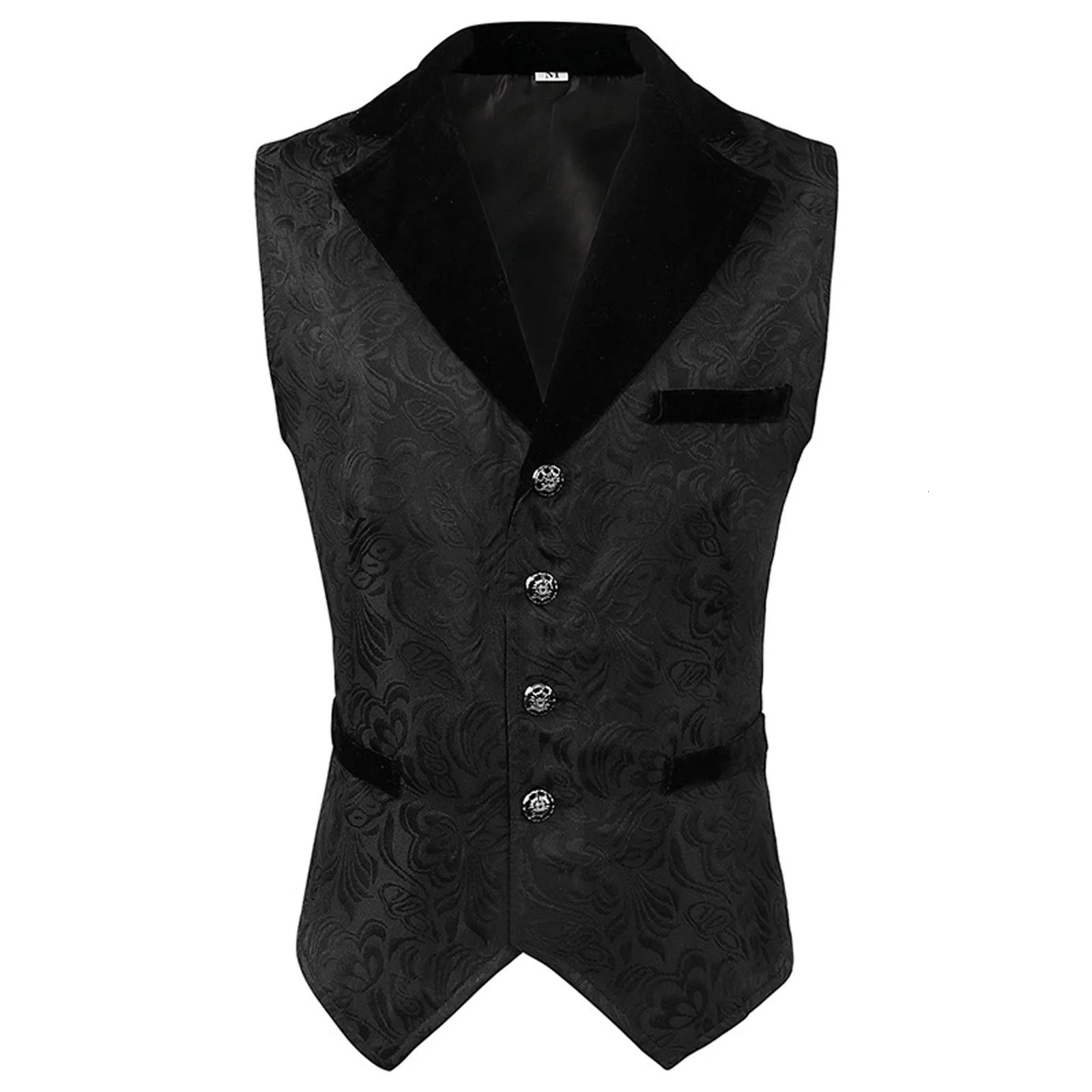 Mens Steampunk Gothic Sleeveless Waistcoat Vintage Medieval Black Floral Jacquard Single Breasted Suit Vests Party Cosplay 250610A
