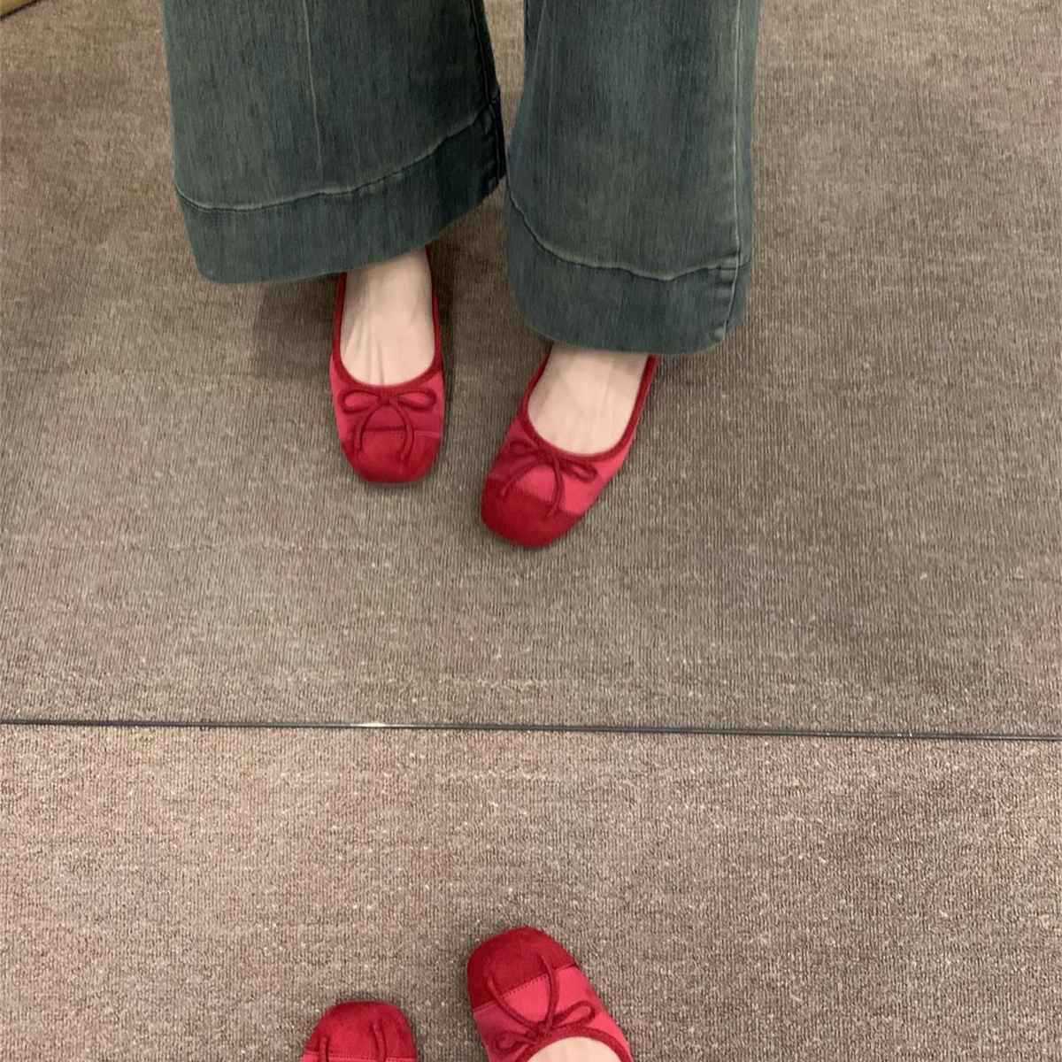 Ddmyoutdoor Ddmyoutdoor Soft Sole Red Spring Autumn Gentle Small Single Women Flat Evening French Style Silver Ballet Shoes Outdoor Outdoor Shoes