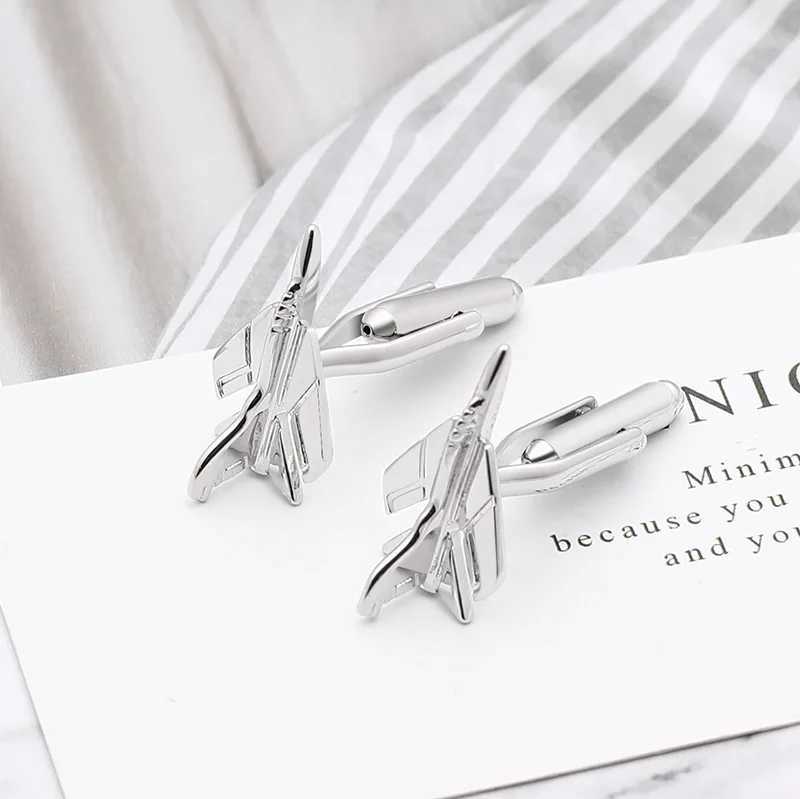 High-quality Copper Aircraft cufflinks for Men Silver Color Unique Plane Shape Sleeve Buttons Business Shirt Cuff AccessoriesXJ250614