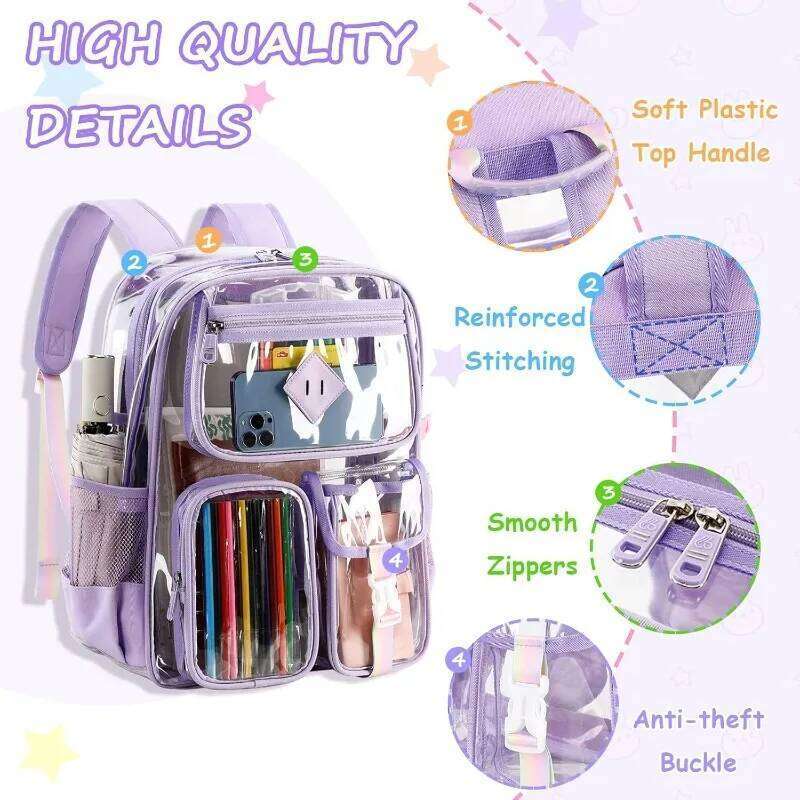 Clear For Girls Large Capacity Waterproof Bag Fashion Transparent PVC Backpack For Primary School Student
