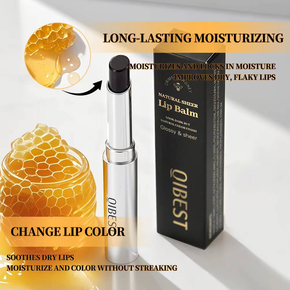 QIBEST Honey Lipstick Nourishing Moisturizing Tinted Plumping Balm Smooth Enhancing Natural Color Lip Care Makeup happy