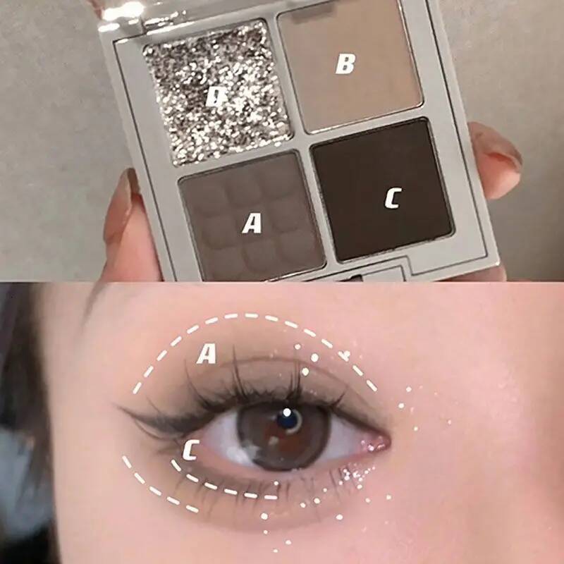 4 Colors Punk y Eyeshadow Palette Matte Glitter Siery Metallic Shadow Makeup Cool Toned Dark Earth Brown Eye Pigment