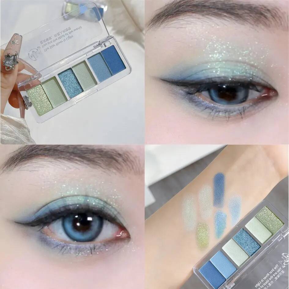 New 6-Color Eyeshadow Palette y Blue Green Pigments Rose Pink Pearly Matte Glitter Eye Shadow Shiny Long-lasting Makeup