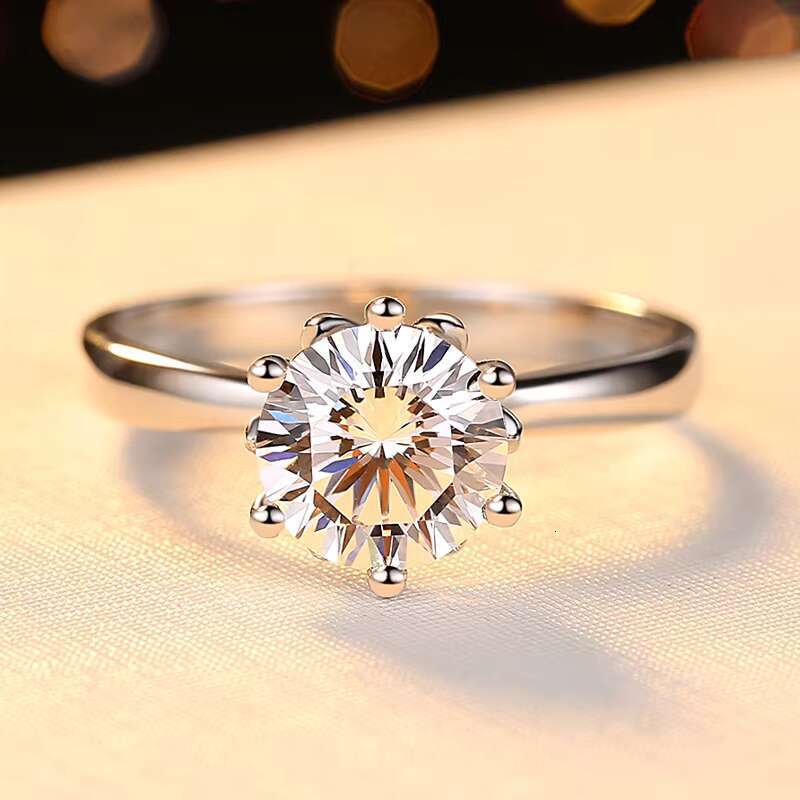 Luxury Crown Rings White Gold Plated Shiny Round 1ct Moissanite Finger Rings 925 Sterling Silver Crown Wedding Rings for Women