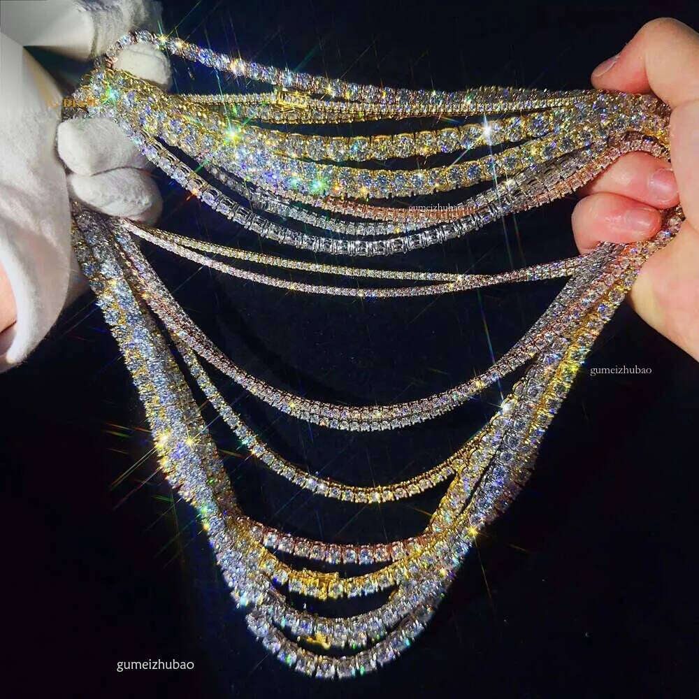 Custom hip hop Jewelry necklace 6mm 8mm Sterling Sier hiphop chain VVS Moissanite Tennis Chain