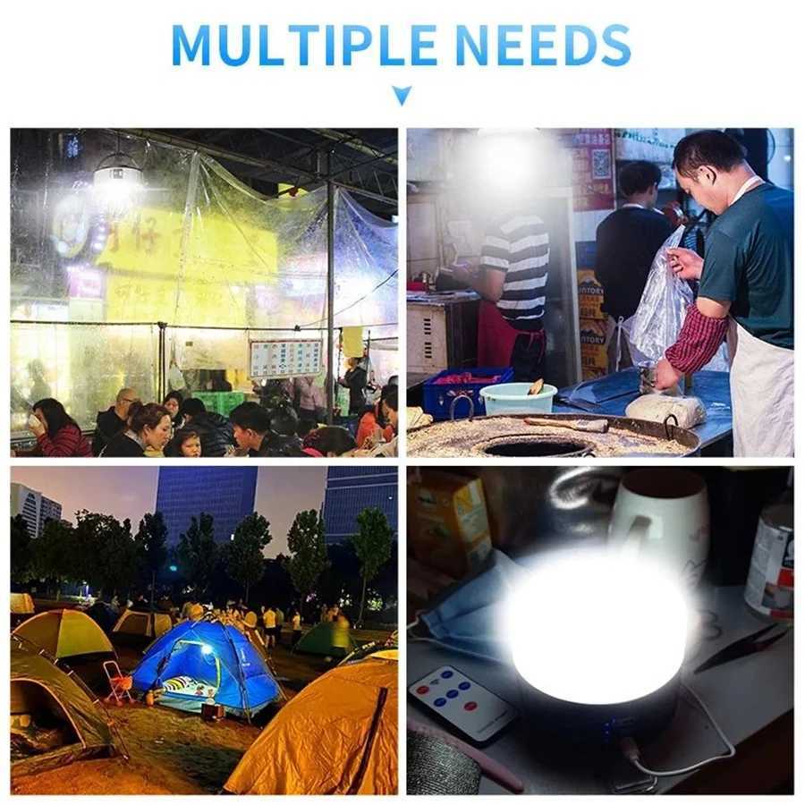 Portable LED Outdoor Solar Lights 3 Modes Rechargeable Emergency Night Market Light Home Waterproof Tent Lamp for Hiking Camping W250613