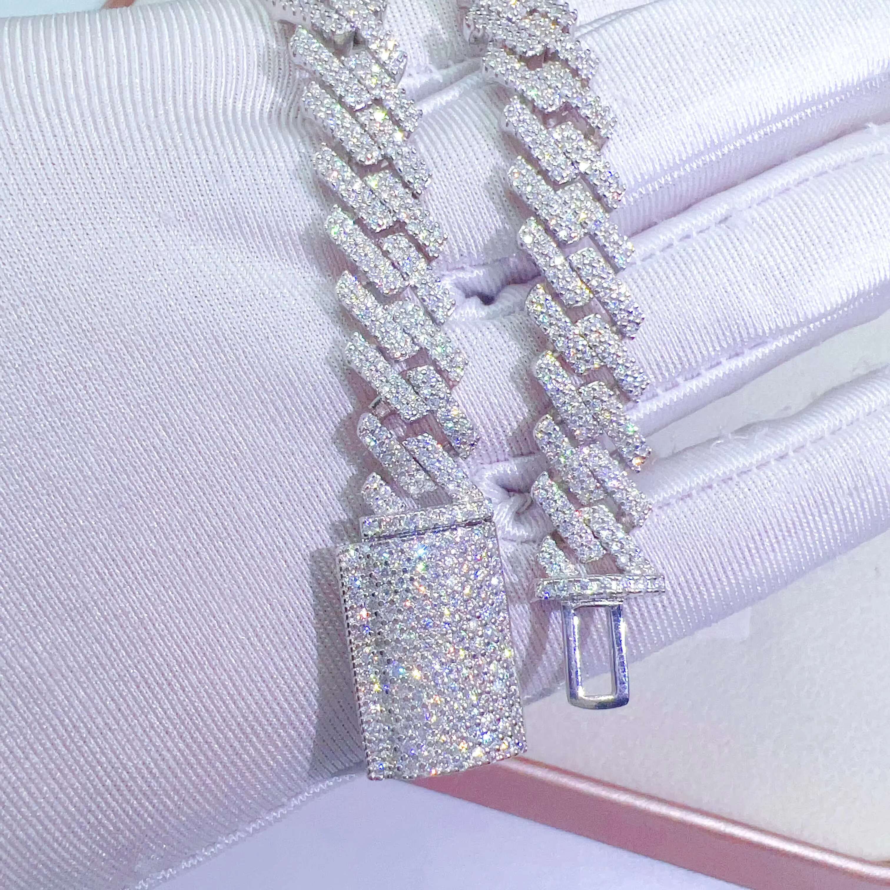 Unisex Shimmering Moissanite Embellished 10 MM Thick Sterling Silver Cuban Chains