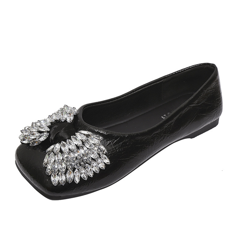 Ddmyoutdoor Spring Summer New Shallow Fairy Single With Rhinestones Gentle Evening Style To Match Dresses Square Toe Flat Shoes For Women Outdoor Shoe