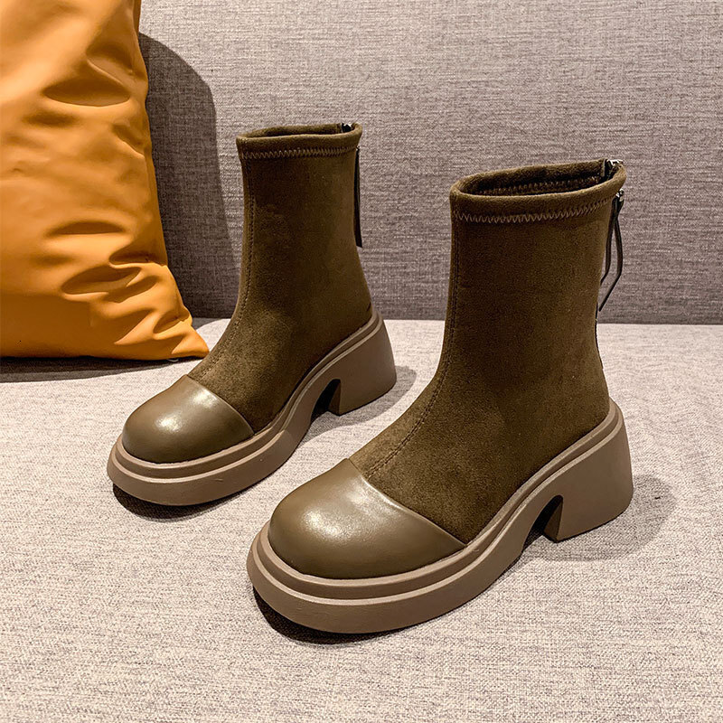 Ddmysports Autumn Winter New Thick Soled Short For Women Elastic Slim Petite Fashion Height Increasing Versatile Martin Boots Outdoor Shoes