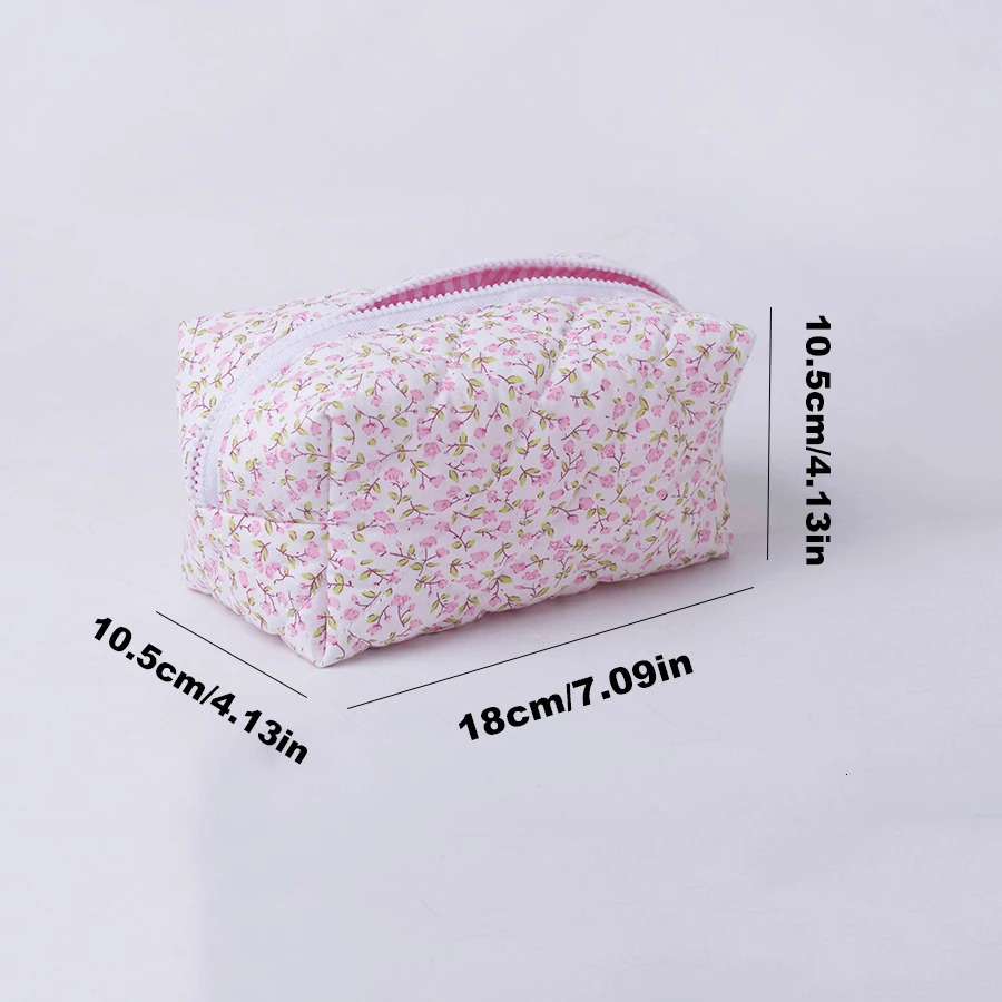Storage Organizer Floral Puffy Quilted Makeup Bag Flower Printed Cosmetic Pouch Large Travel Accessory 250614