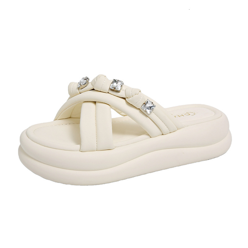 Ddmyoutdoor Fairy Style Thick Soled Sandals For Women Outdoor Summer New Fashion Beach Shoes With Rhinestones To Match Dresses One Strap Slippers Outd