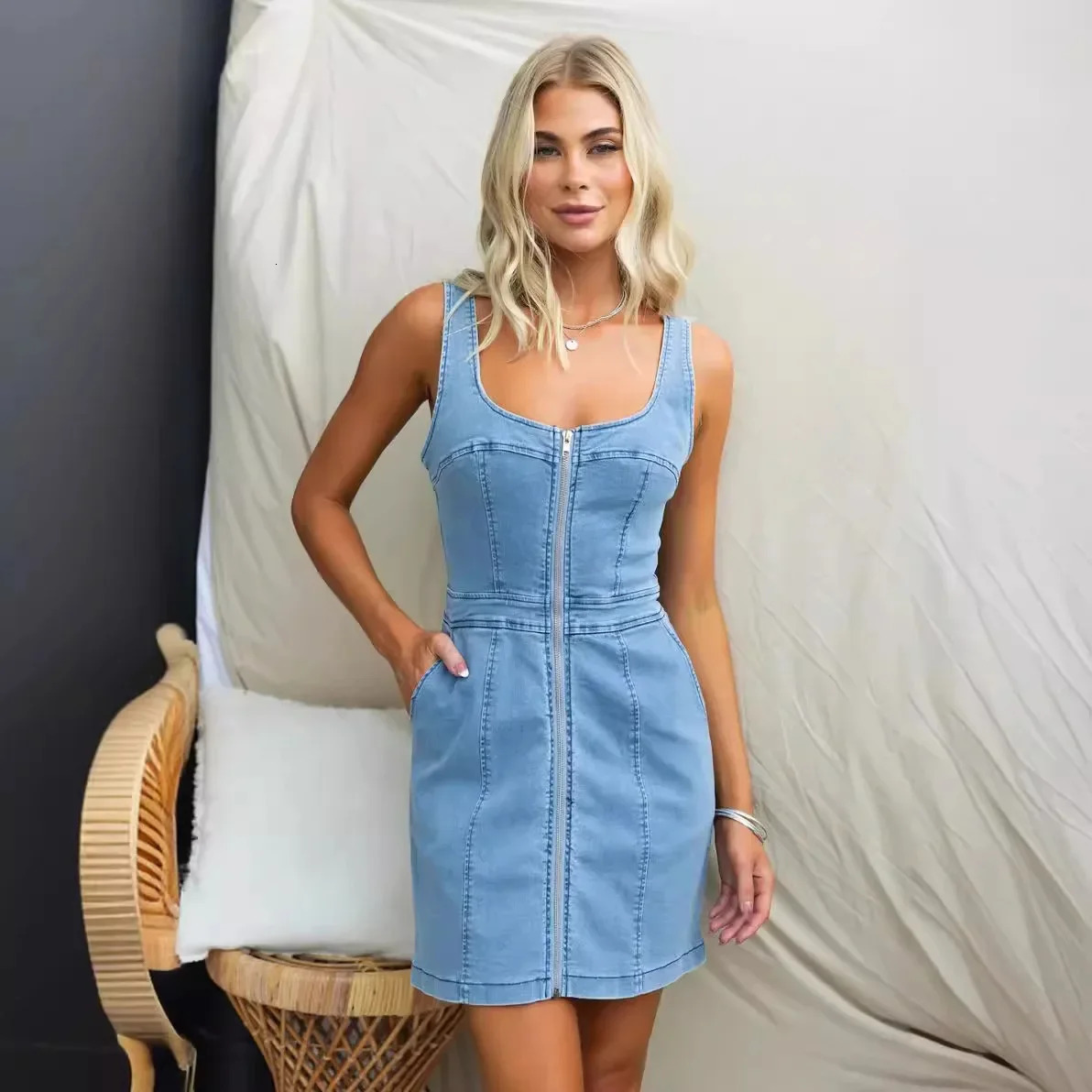 Fashionable Casualslims Denim Dress Spring Summer Style Womens Clothing Sleeveless Smooth Slim Fit For All Occasions 250609
