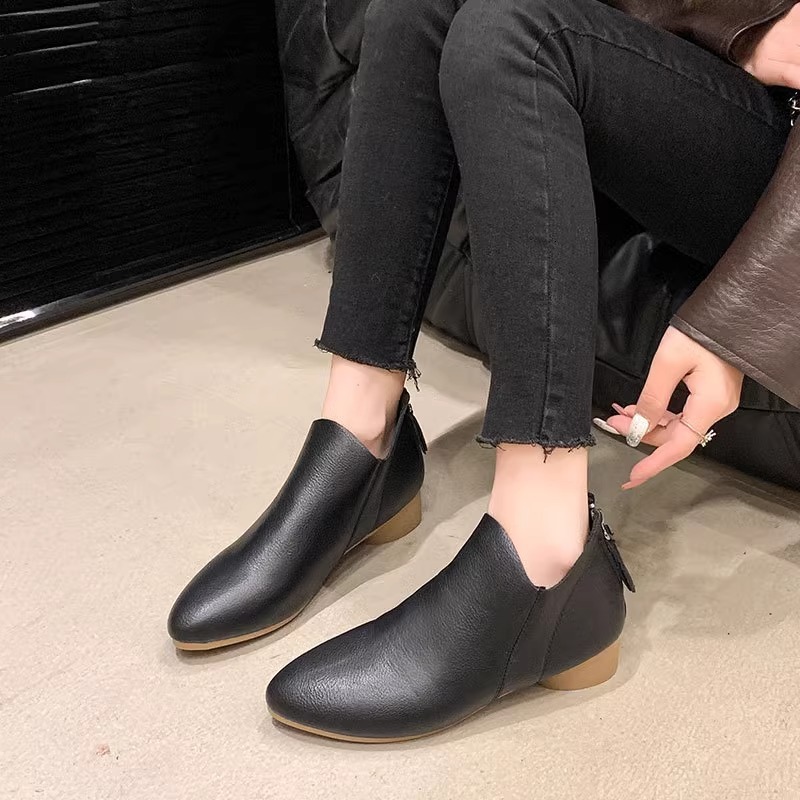 Ddmysports Pointed Toe Ankle For Women New Summer Leather French Style Bare Chunky Heel Soft Sole Martin Spring Autumn Single Boots Outdoor Shoes